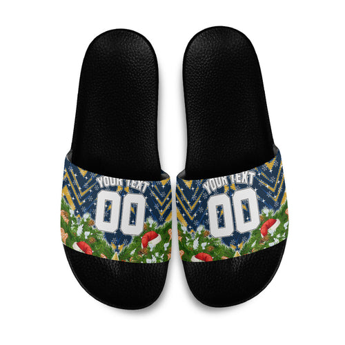 Personalised Parramatta Eels Rugby Christmas Slide Sandals Santa Rugby Mascot - Pine Wreath Festive