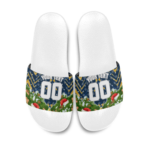 Personalised Parramatta Eels Rugby Christmas Slide Sandals Santa Rugby Mascot - Pine Wreath Festive
