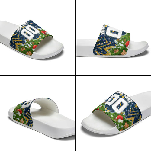Personalised Parramatta Eels Rugby Christmas Slide Sandals Santa Rugby Mascot - Pine Wreath Festive