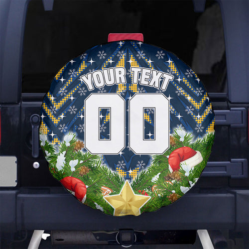 Personalised Parramatta Eels Rugby Christmas Spare Tire Cover Santa Rugby Mascot - Pine Wreath Festive