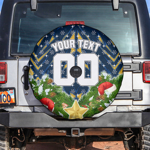 Personalised Parramatta Eels Rugby Christmas Spare Tire Cover Santa Rugby Mascot - Pine Wreath Festive