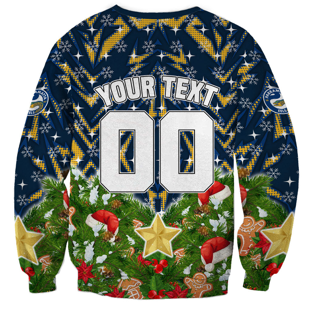 Personalised Parramatta Eels Rugby Christmas Sweatshirt Santa Rugby Mascot - Pine Wreath Festive