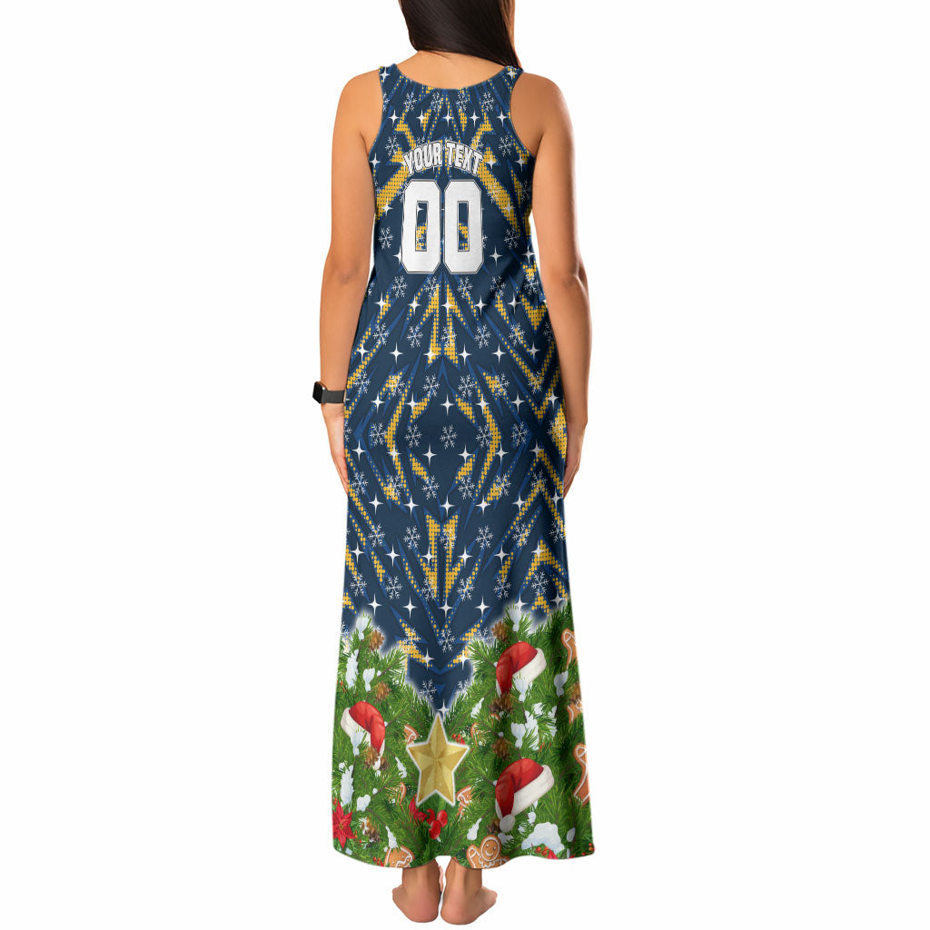 Personalised Parramatta Eels Rugby Christmas Tank Maxi Dress Santa Rugby Mascot - Pine Wreath Festive