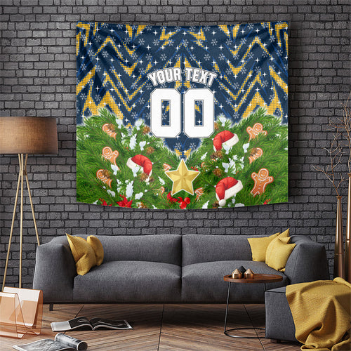 Personalised Parramatta Eels Rugby Christmas Tapestry Santa Rugby Mascot - Pine Wreath Festive