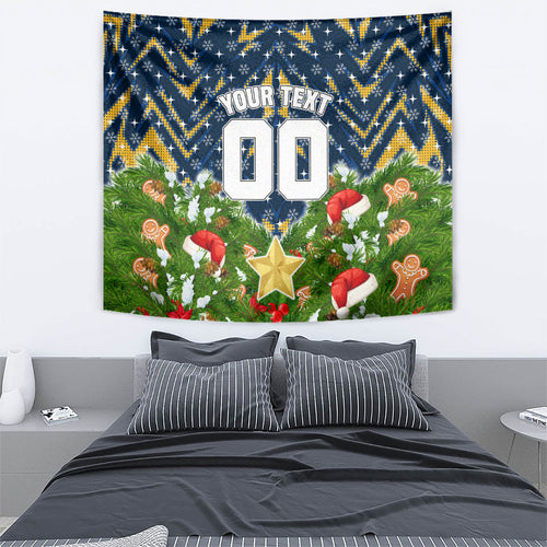 Personalised Parramatta Eels Rugby Christmas Tapestry Santa Rugby Mascot - Pine Wreath Festive