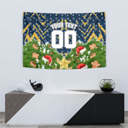 Personalised Parramatta Eels Rugby Christmas Tapestry Santa Rugby Mascot - Pine Wreath Festive