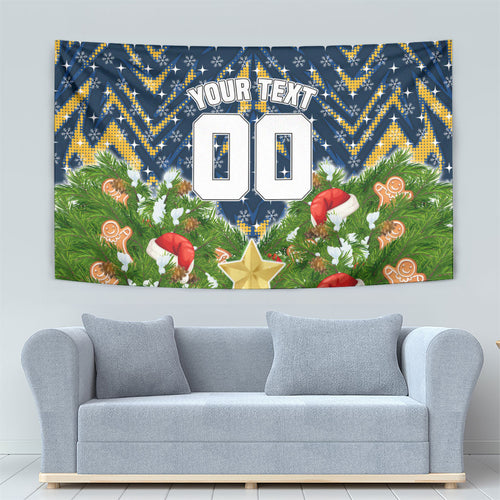 Personalised Parramatta Eels Rugby Christmas Tapestry Santa Rugby Mascot - Pine Wreath Festive