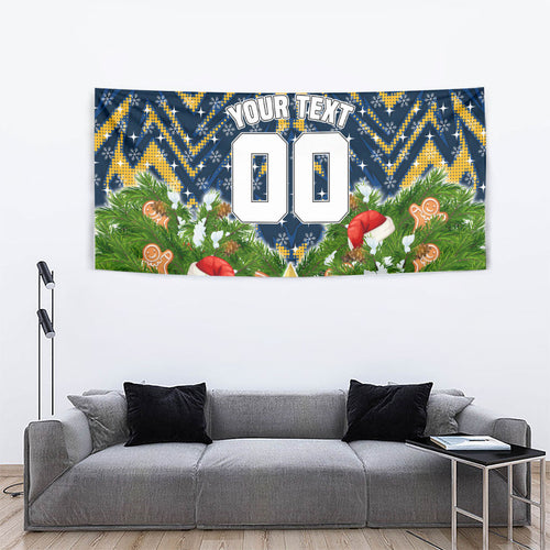 Personalised Parramatta Eels Rugby Christmas Tapestry Santa Rugby Mascot - Pine Wreath Festive