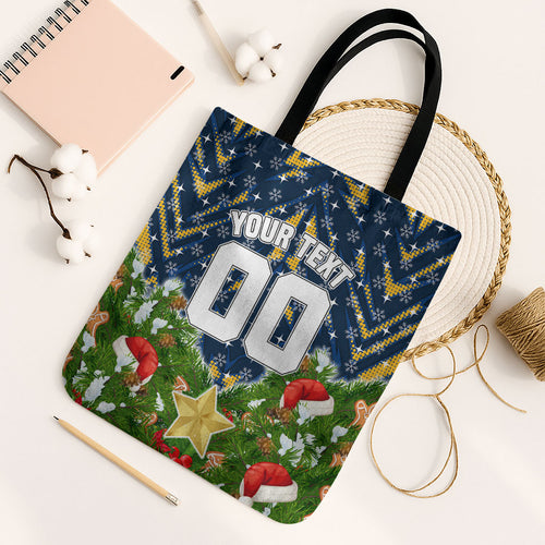 Personalised Parramatta Eels Rugby Christmas Tote Bag Santa Rugby Mascot - Pine Wreath Festive