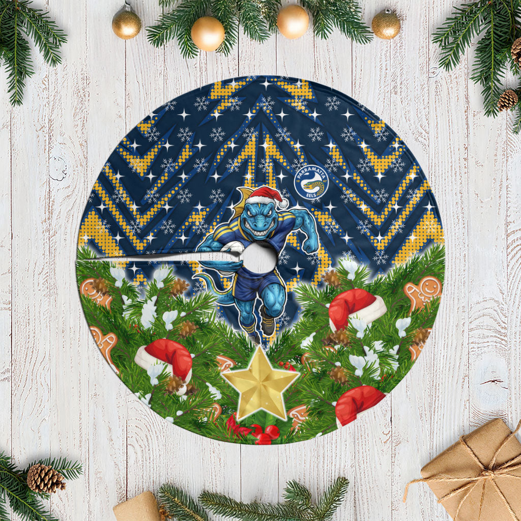 Parramatta Eels Rugby Christmas Tree Skirt Santa Rugby Mascot - Pine Wreath Festive