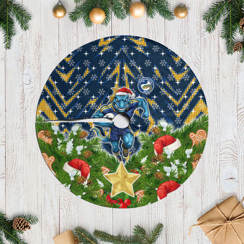 Parramatta Eels Rugby Christmas Tree Skirt Santa Rugby Mascot - Pine Wreath Festive