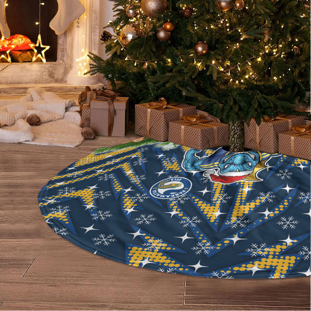 Parramatta Eels Rugby Christmas Tree Skirt Santa Rugby Mascot - Pine Wreath Festive