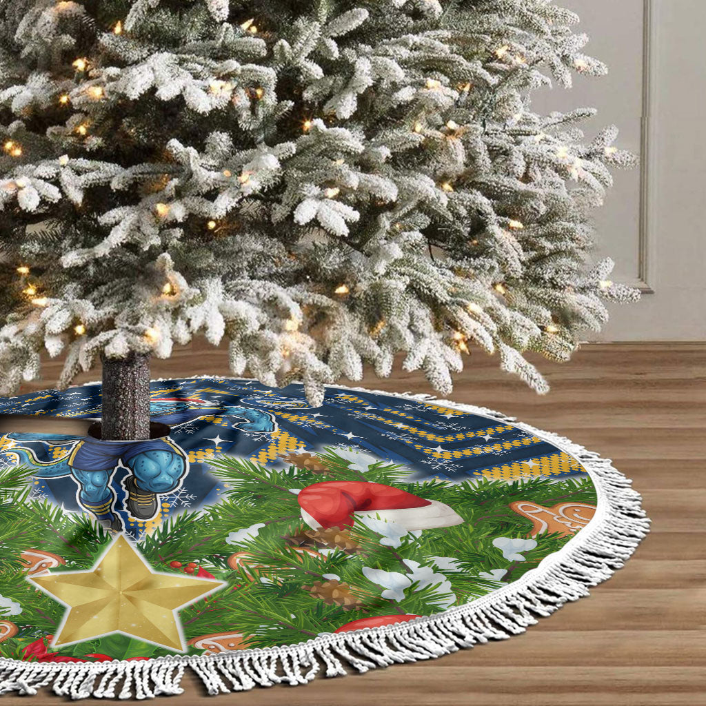 Parramatta Eels Rugby Christmas Tree Skirt Santa Rugby Mascot - Pine Wreath Festive