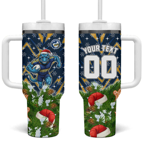 Personalised Parramatta Eels Rugby Christmas Tumbler With Handle Santa Rugby Mascot - Pine Wreath Festive
