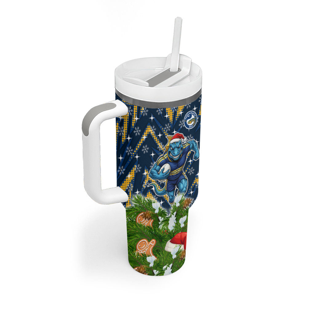 Personalised Parramatta Eels Rugby Christmas Tumbler With Handle Santa Rugby Mascot - Pine Wreath Festive