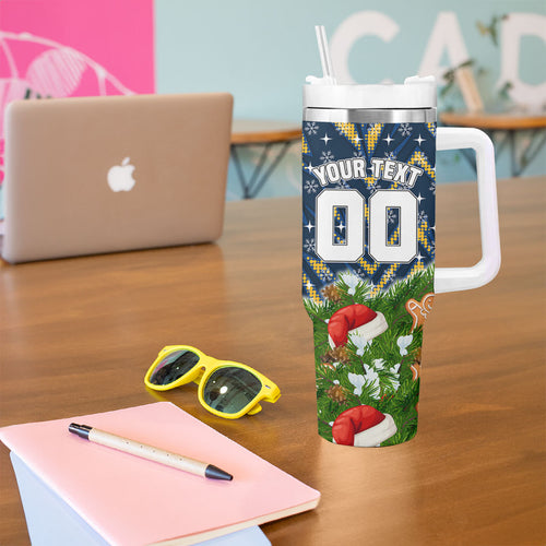 Personalised Parramatta Eels Rugby Christmas Tumbler With Handle Santa Rugby Mascot - Pine Wreath Festive