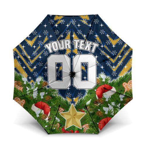 Personalised Parramatta Eels Rugby Christmas Umbrella Santa Rugby Mascot - Pine Wreath Festive