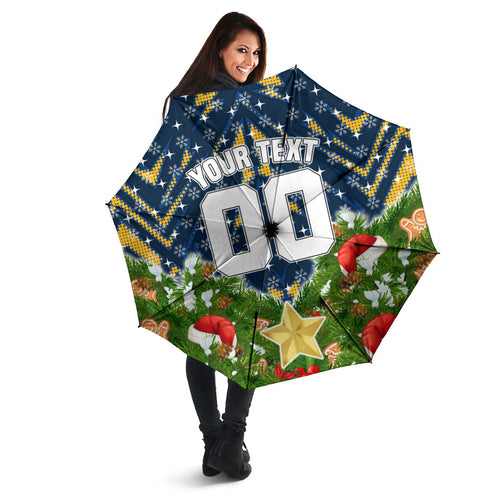 Personalised Parramatta Eels Rugby Christmas Umbrella Santa Rugby Mascot - Pine Wreath Festive