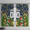 Personalised Parramatta Eels Rugby Christmas Window Curtain Santa Rugby Mascot - Pine Wreath Festive