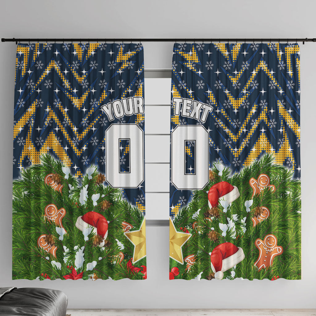Personalised Parramatta Eels Rugby Christmas Window Curtain Santa Rugby Mascot - Pine Wreath Festive