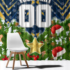 Personalised Parramatta Eels Rugby Christmas Window Curtain Santa Rugby Mascot - Pine Wreath Festive