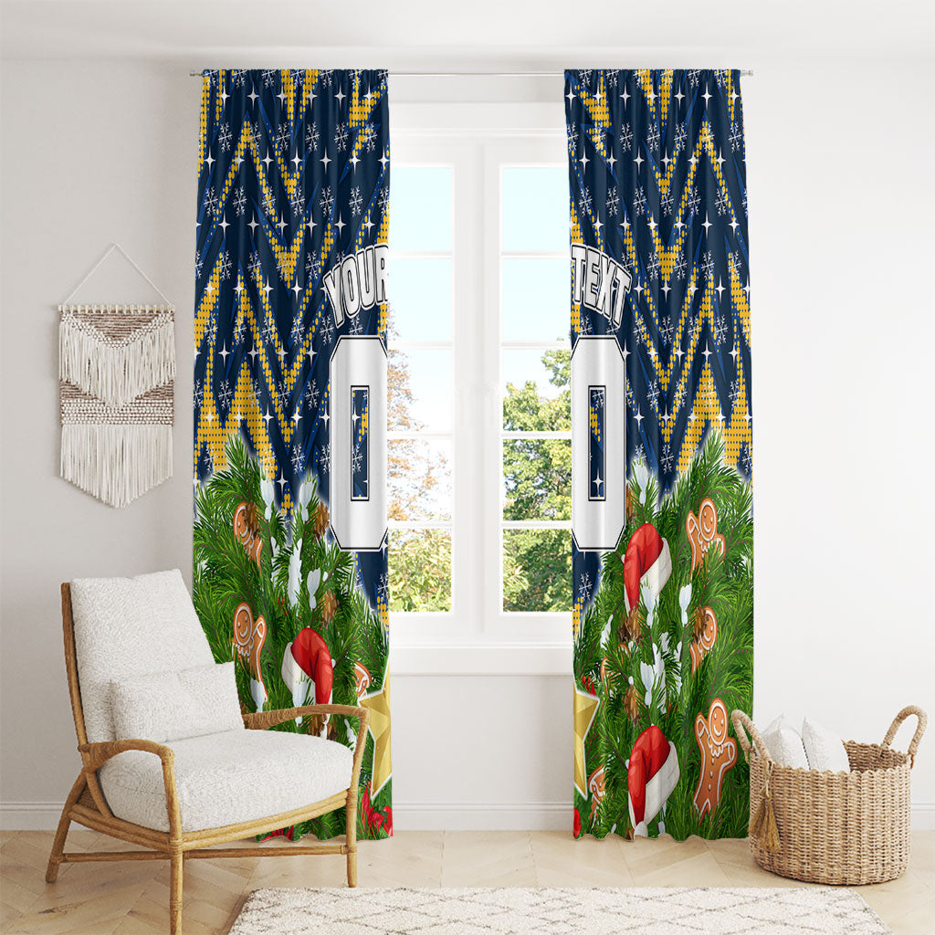 Personalised Parramatta Eels Rugby Christmas Window Curtain Santa Rugby Mascot - Pine Wreath Festive