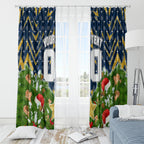 Personalised Parramatta Eels Rugby Christmas Window Curtain Santa Rugby Mascot - Pine Wreath Festive