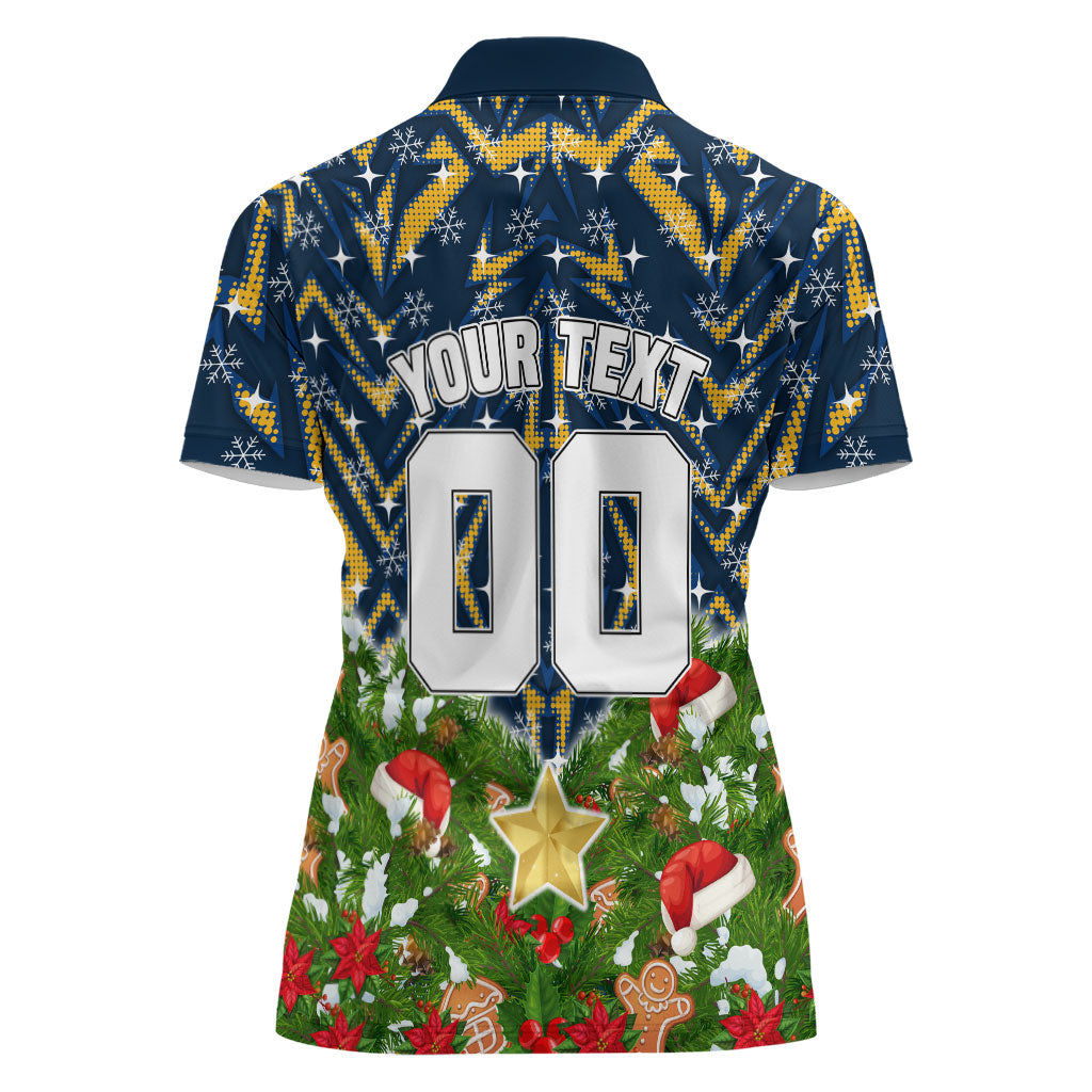 Personalised Parramatta Eels Rugby Christmas Women Polo Shirt Santa Rugby Mascot - Pine Wreath Festive