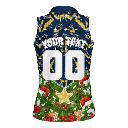 Personalised Parramatta Eels Rugby Christmas Women Sleeveless Polo Shirt Santa Rugby Mascot - Pine Wreath Festive