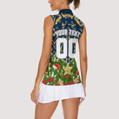 Personalised Parramatta Eels Rugby Christmas Women Sleeveless Polo Shirt Santa Rugby Mascot - Pine Wreath Festive