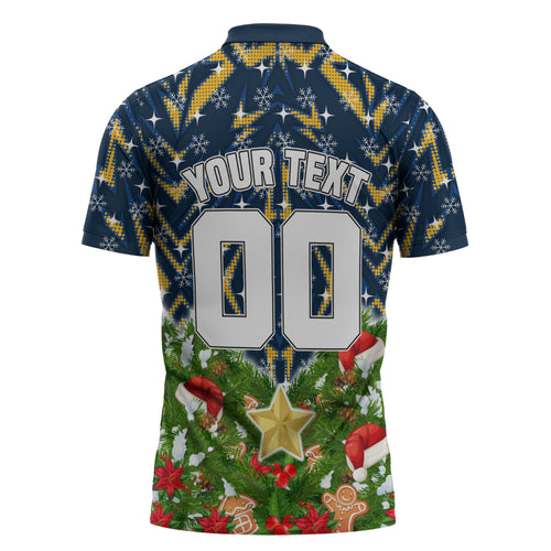 Personalised Parramatta Eels Rugby Christmas Zipper Polo Shirt Santa Rugby Mascot - Pine Wreath Festive