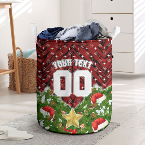 Personalised Dragons Rugby Christmas Laundry Basket Santa Rugby Mascot - Pine Wreath Festive