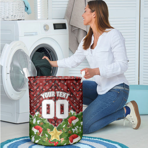 Personalised Dragons Rugby Christmas Laundry Basket Santa Rugby Mascot - Pine Wreath Festive