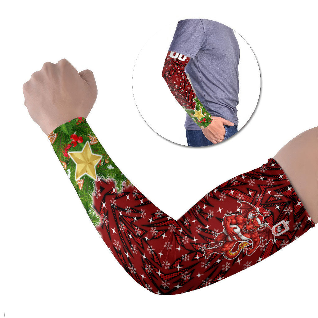 Personalised Dragons Rugby Christmas Arm Sleeves Santa Rugby Mascot - Pine Wreath Festive
