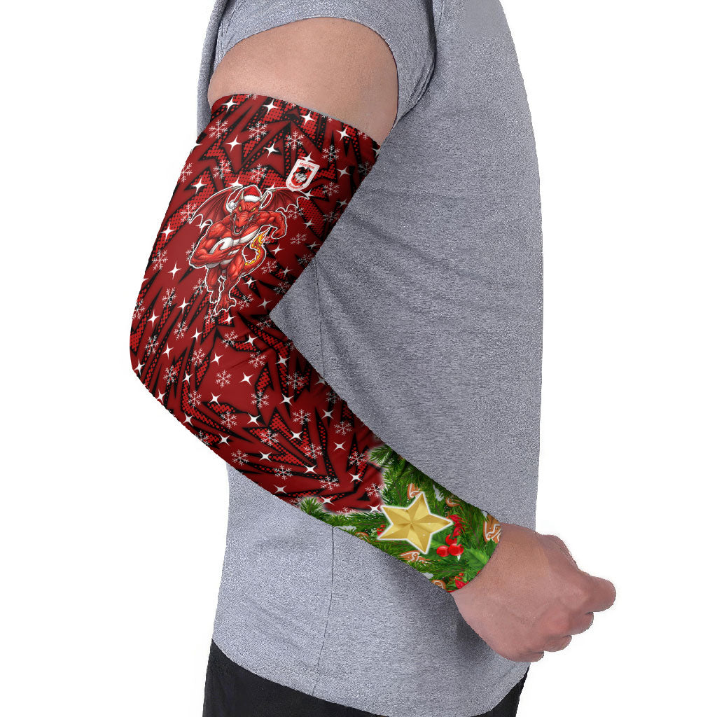 Personalised Dragons Rugby Christmas Arm Sleeves Santa Rugby Mascot - Pine Wreath Festive
