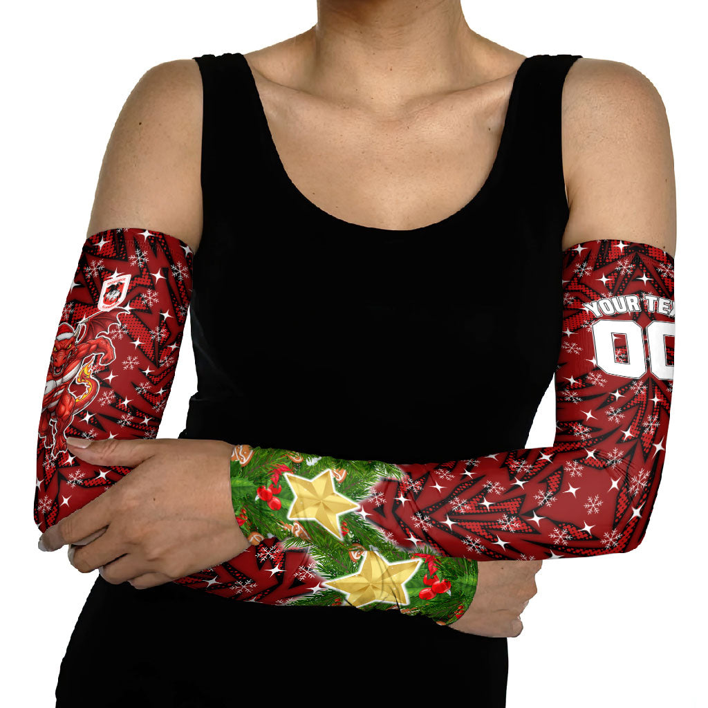 Personalised Dragons Rugby Christmas Arm Sleeves Santa Rugby Mascot - Pine Wreath Festive