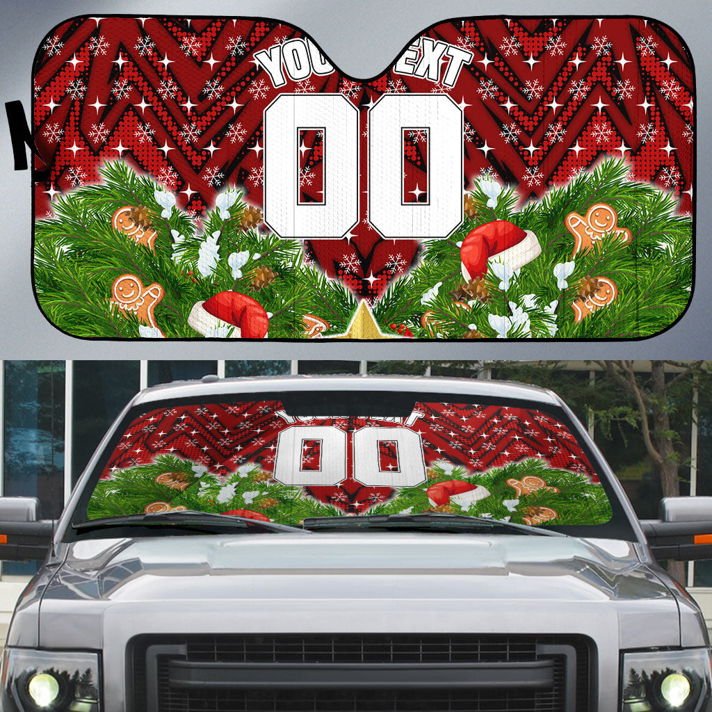 Personalised Dragons Rugby Christmas Auto Sun Shade Santa Rugby Mascot - Pine Wreath Festive