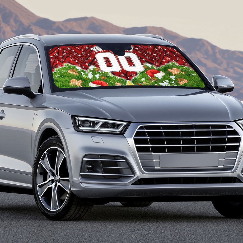 Personalised Dragons Rugby Christmas Auto Sun Shade Santa Rugby Mascot - Pine Wreath Festive