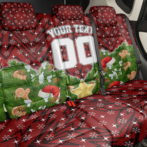 Personalised Dragons Rugby Christmas Back Car Seat Cover Santa Rugby Mascot - Pine Wreath Festive
