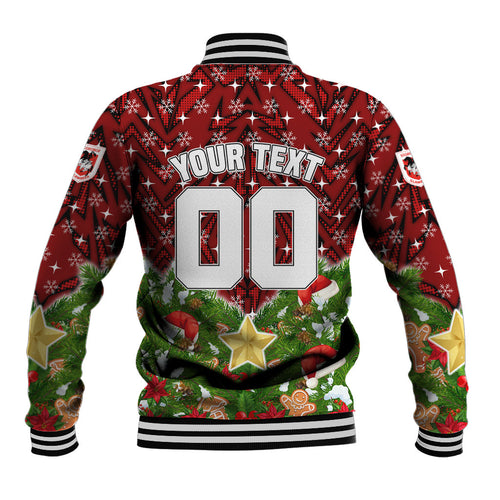 Personalised Dragons Rugby Christmas Baseball Jacket Santa Rugby Mascot - Pine Wreath Festive