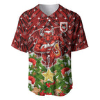 Personalised Dragons Rugby Christmas Baseball Jersey Santa Rugby Mascot - Pine Wreath Festive