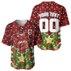 Personalised Dragons Rugby Christmas Baseball Jersey Santa Rugby Mascot - Pine Wreath Festive