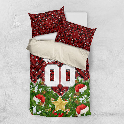 Personalised Dragons Rugby Christmas Bedding Set Santa Rugby Mascot - Pine Wreath Festive