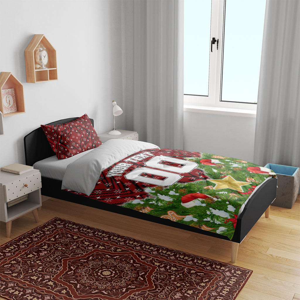 Personalised Dragons Rugby Christmas Bedding Set Santa Rugby Mascot - Pine Wreath Festive