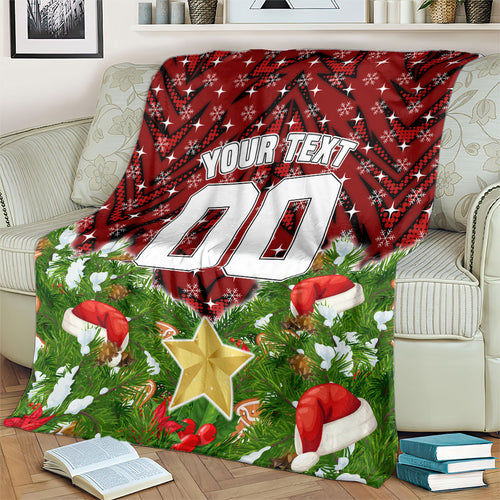 Personalised Dragons Rugby Christmas Blanket Santa Rugby Mascot - Pine Wreath Festive