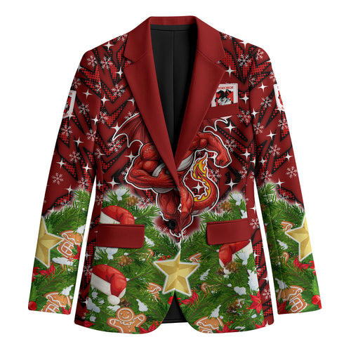 Personalised Dragons Rugby Christmas Blazer Santa Rugby Mascot - Pine Wreath Festive