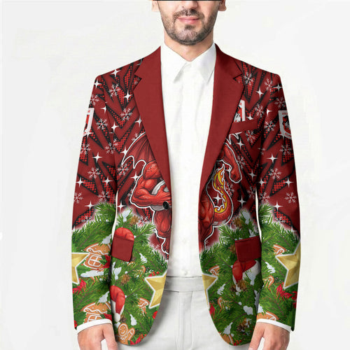Personalised Dragons Rugby Christmas Blazer Santa Rugby Mascot - Pine Wreath Festive