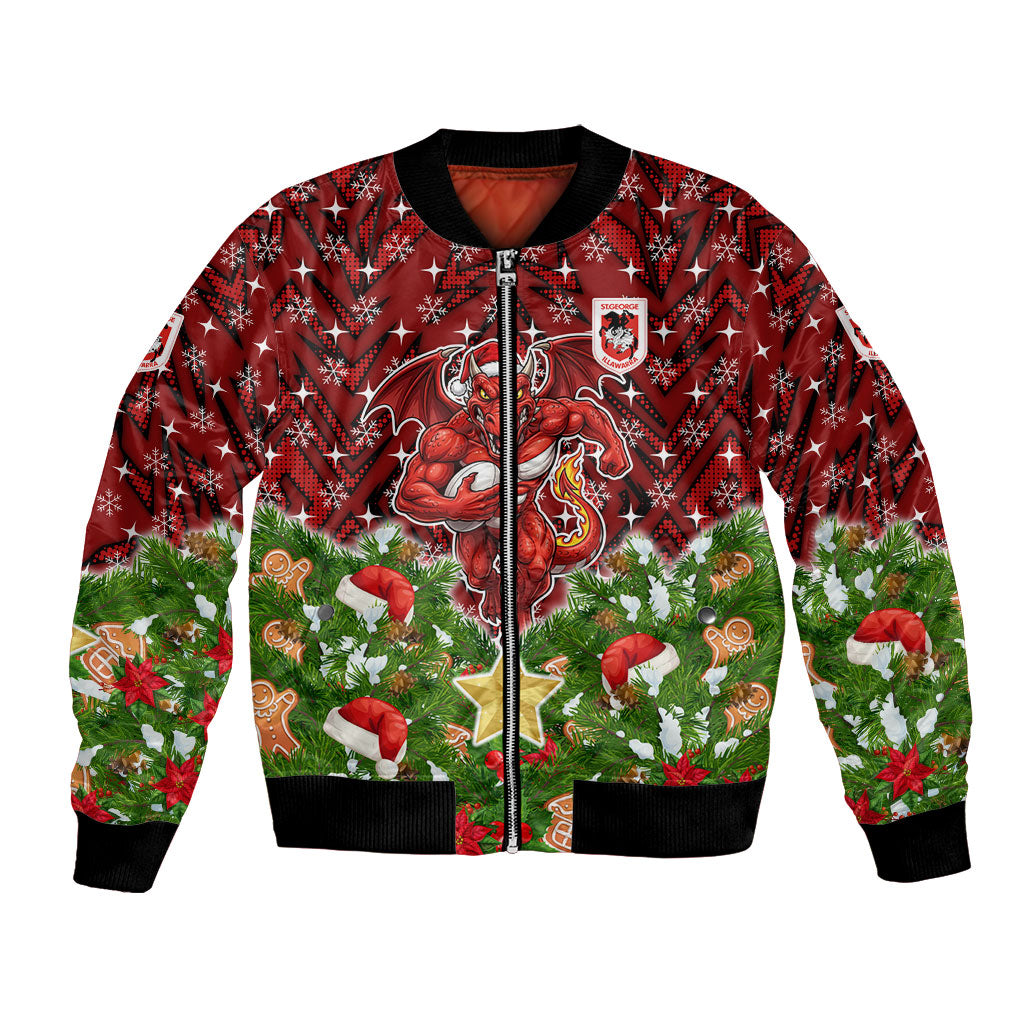 Personalised Dragons Rugby Christmas Bomber Jacket Santa Rugby Mascot - Pine Wreath Festive
