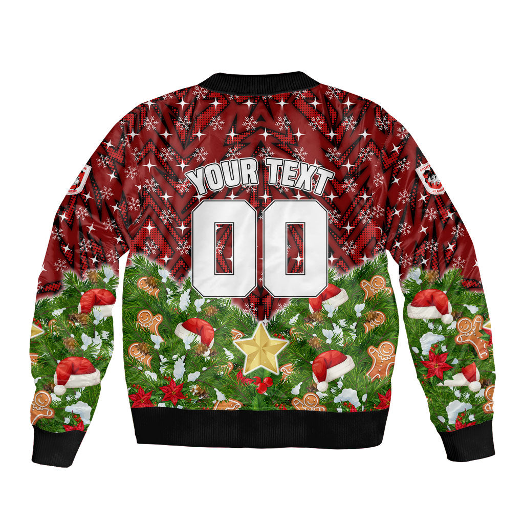 Personalised Dragons Rugby Christmas Bomber Jacket Santa Rugby Mascot - Pine Wreath Festive