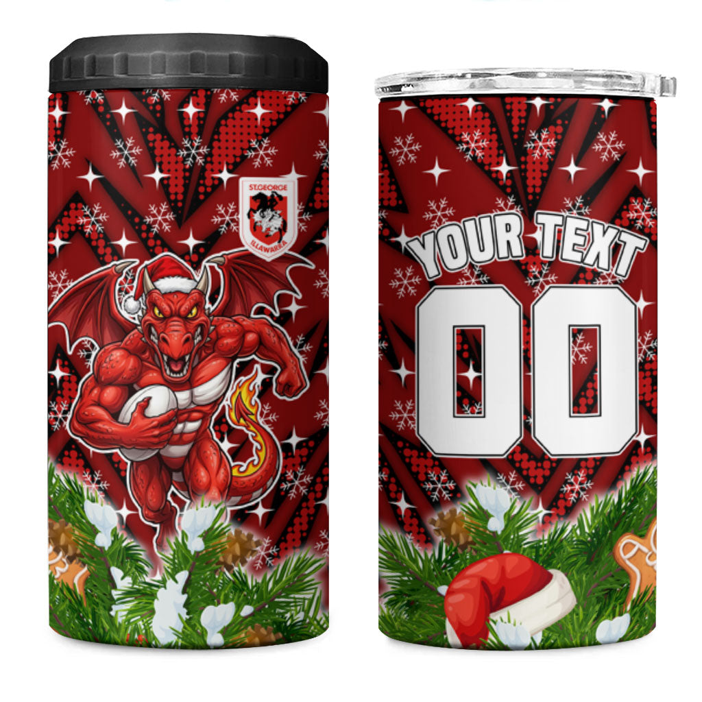 Personalised Dragons Rugby Christmas 4 in 1 Can Cooler Tumbler Santa Rugby Mascot - Pine Wreath Festive